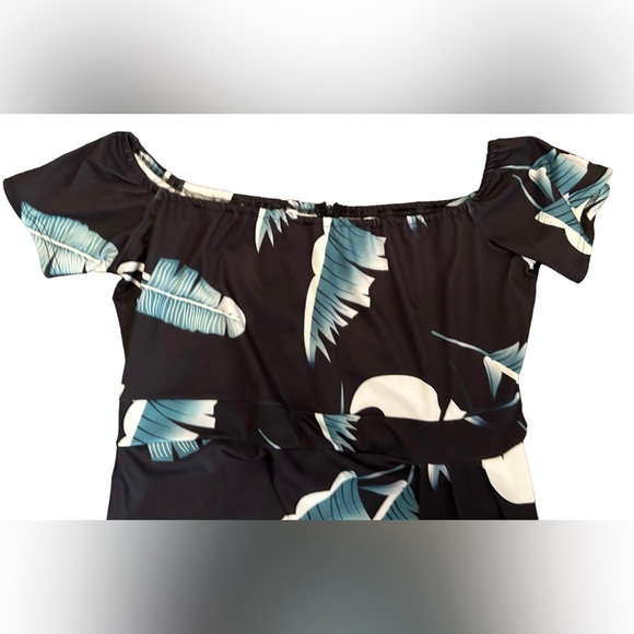 Plus size Casual Shoulder Floral tropical Print Ruched High Slit Dresses 2X NWOT - Picture 5 of 11